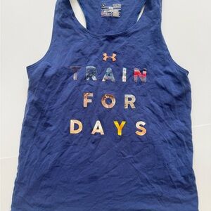 Under Armour Navy Tank Top with Multicolor 'TRAIN FOR DAYS' Graphic